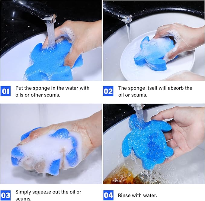 Chuangdi 24 Pieces Hot Tub Sponge, Turtle Oil Scum Absorbing Absorber for Spa and Swimming Pool (Blue)