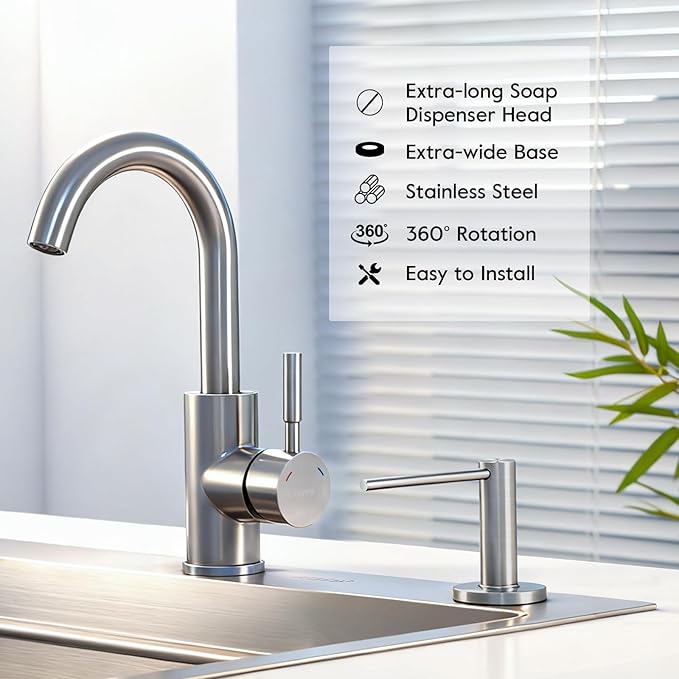 GAPPO Soap Dispenser for Kitchen Sink, Built in Sink Soap Dispenser, Brushed Nickel Stainless Steel Pump Head, Lotion Dispenser with Refillable 17 OZ Bottle