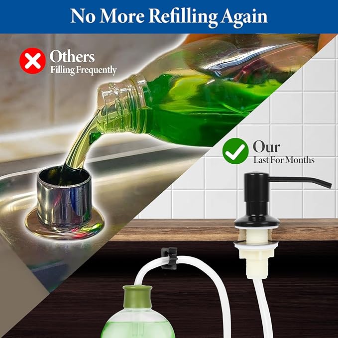 Dish Soap Dispenser for Kitchen Sink Built in Soap Dispenser Pump with 47" Extension Tube Kit Matte Black