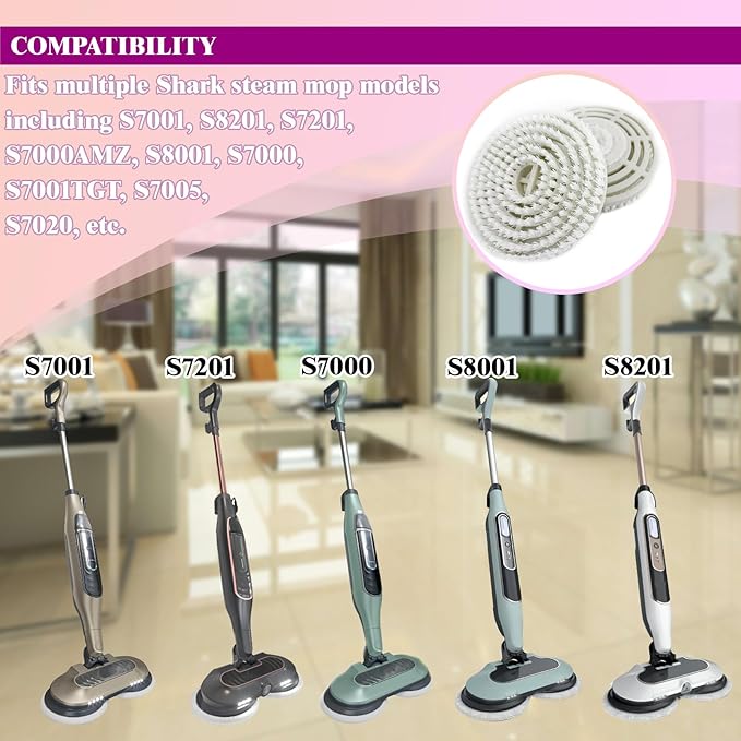 Steam Cleaner Mop Replacement Brush Heads for Shark steam and Scrub mop S7000 S7201 S7005 S7020 S7001C S7000AMZ S8001, Upgraded Scrubbing & Polishing Pads for Deep Cleaning Hard Floors, 2 Pack White