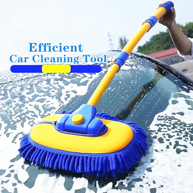 Upgrade Car Wash Brush with Long Handle,Car Wash Brush Car Cleaning Brush Kit Car Wash Mop Car Wash Brush with Telescopic Pole Car Washing Brush with Scratch-Free Replacement Head(Blue