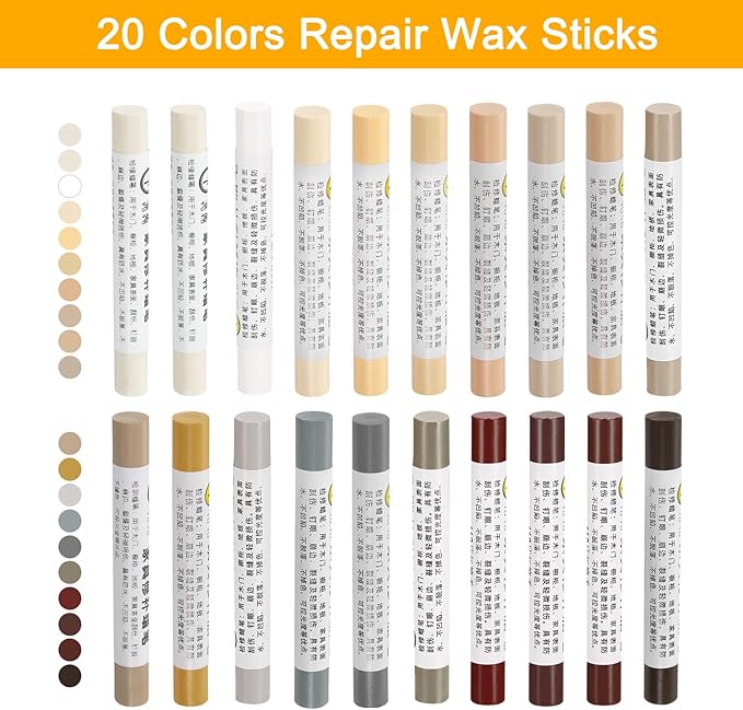 uxcell Furniture Repair Wax Crayons Kit, 20Pcs - Wood Filler Stick, Touch Up Furniture Markers - for Scratches Holes Tables Desks Wooden Floor Laminate Covers, Common Series
