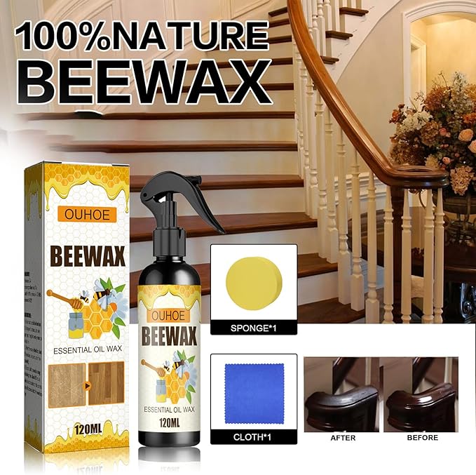 Beeswax Wood Polish, Multifunctional Natural Beeswax Spray for Kitchen Living Room Furniture Polish and Cleaner Care.(1Pcs)