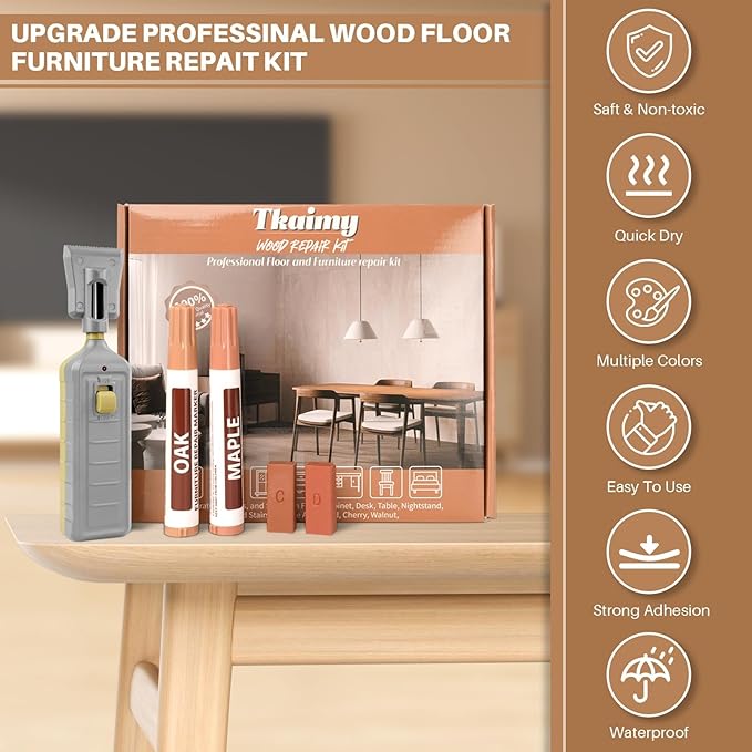Laminate Floor Repair Kit with Heat Pen, 11 Color Wood Vinyl Floor Furniture Repair Kit Linoleum Repair Hard Wax Touch Up Marker Cover Scratches, Stains, Cracks, Holes for Door, Cabinet, Table.