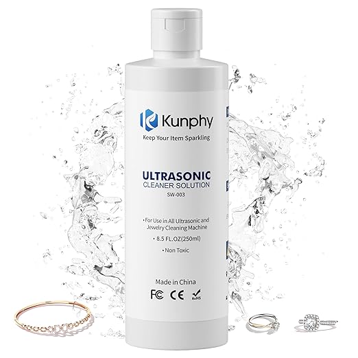 kunphy Sonic Jewelry Cleaner - Effective Solution for Cleaning Gold, Silver, Platinum, Diamonds, and eyeglasses watch, 8.5 oz (250 ml)