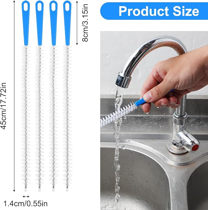 4 Pack Flexible Drain Cleaning Brush, Sink Pipe Cleaners Drain Clog Remover Tool with Nylon Bristles Rust-Resistant Sink Unblocker Tool for Toilet Kitchen Shower Sewer Tub