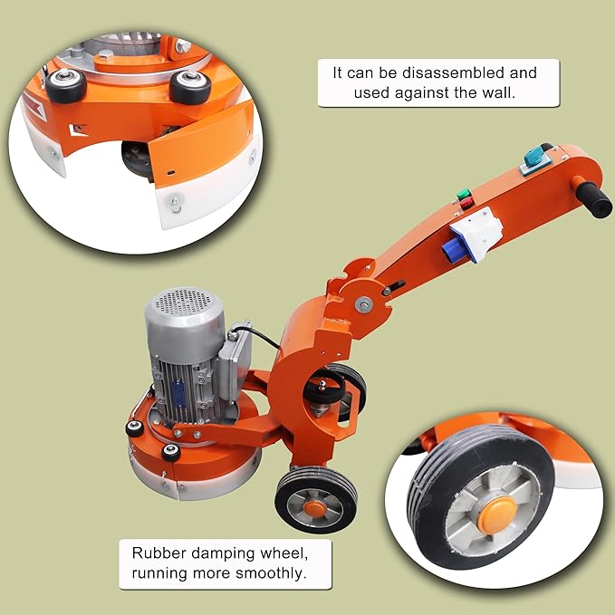 Floor Grinding and Trimming Machine Walk Behind Concrete Floor Grinder Hand-push Cement Ground Grinder Epoxy Floor Grinding Polisher Adjustable Floor Polishing Machine 220V