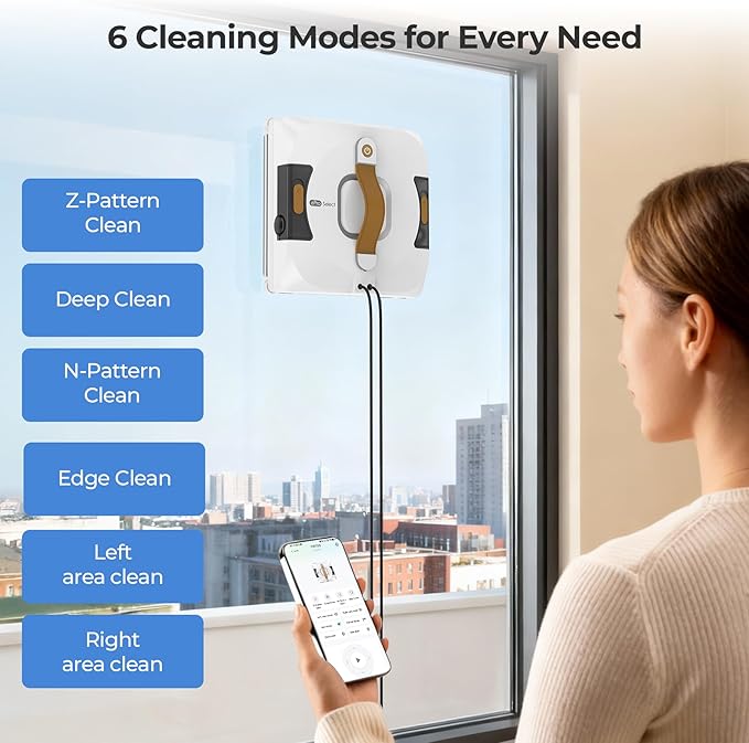 Apical Life Window Cleaning Robot | Low Noise 55dB Smart Glass Cleaner with 3Kpa Suction, Integrated Water Tank, Full Wet Wiping and Anti-Fall Protection for High-Rise Indoor/Outdoor Windows