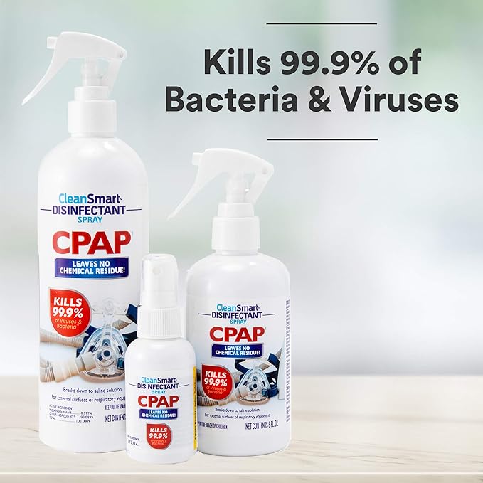 CleanSmart CPAP Disinfectant Spray, Kills 99.9% of Bacteria and Viruses on CPAP Equipment, No Residue, 16 oz (Pack of 2)