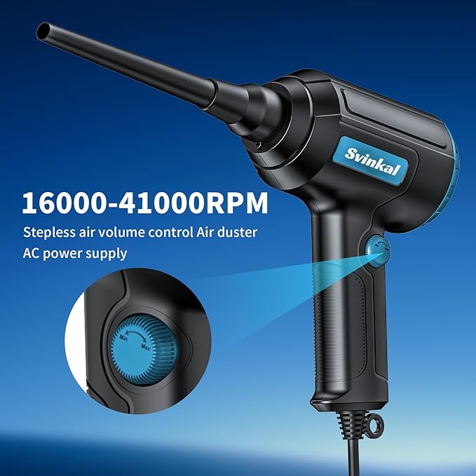 Compressed air Duster Electric 500W, Canned air Replacement, 40000RPM Air Blower, Stepless Speed, an AC dust Blower with 6ounces of Blowing Power for Computer Keyboards etc Electronic Duster