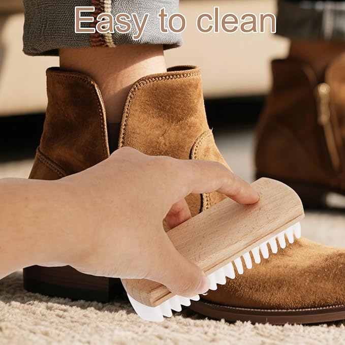 Suede Shoes Brush Eraser, Durable Suede Cleaning Brush Shoe Cleaner Tool with Raw Rubber Bristles and Beech Wood Handle for Boots Bags Purse Jacket Sofa
