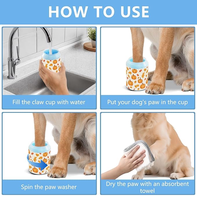 Dog Paw Cleaner Cups for Dogs Pets Foot Washer Paw Scrubber for Medium Small Cats Dogs Cleaning Cup Fall Pumpkins and Leaves