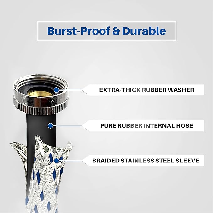 K&J Premium 6ft Washing Machine Hoses Burst Proof 2 Pack - Hot and Cold Water Supply Hoses for Washing Machines (Stainless Steel)