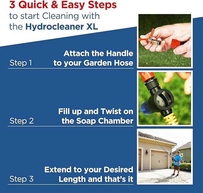 HydroCleaner XL Telescoping Power Wash Brush with Hose Attachment, Perfect for RV & Car Washing, Cleaning Decks and Sidings - Built-in Soap Dispenser and High-Intensity Power Jets (23 FT)