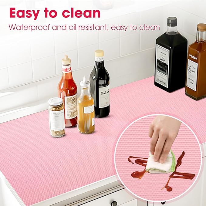 Drawer and Shelf Liner, Non-Slip Kitchen Cabinet Liners Non-Adhesive Thick Strong Grip Waterproof Washable Mats Protect Dresser Shelves Cupboard Bathroom Cabinets, Pink, 12 in X 10 FT