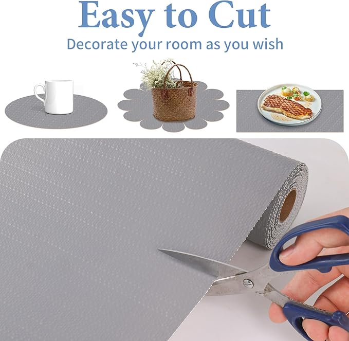 Shelf Liners for Kitchen Cabinets Non Adhesive Drawer Liner 23.6in x 30FT Pure Grey Thickened Shelf Liner Strong Non-Slip Easy to Clean for Tool Box Refrigerator with Knife and Tape Measure