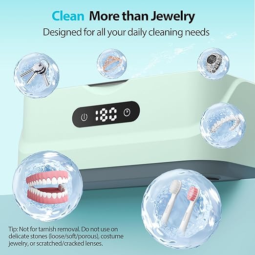 Ultrasonic Jewelry Cleaner: 48Khz Ring Cleaner Ultrasonic Machine with Digital Timer, 4 Cleaning Modes, 24W Sonic Cleaner for Jewelry, Glasses, Retainer, Watch Strap, Home & Travel Use, 13.5oz