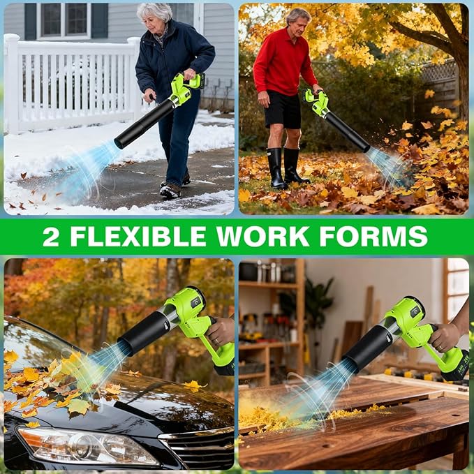 Cordless Leaf Blower,Rechargeable Leaf Blower,21V Cordless Electric Blower with 2 Batteries & Charger,4 Speed Modes, Rotable Handle Design, for Patio Cleaning,Yard, Blowing Leaves,Dust or Snow