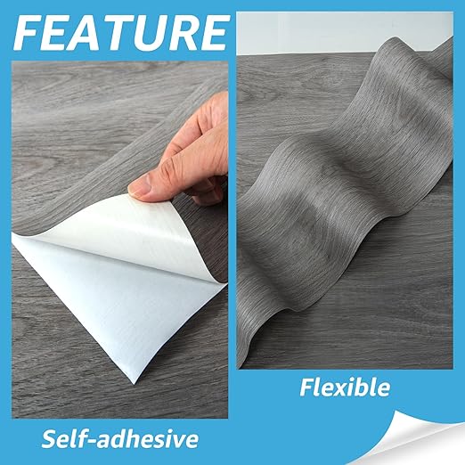 Art3d 60 Sq.ft Peel and Stick Floor Tiles, 40Pcs Luxury Vinyl Plank Flooring Wood Look, Adhesive and Waterproof Tile Sticker for Bedroom, Living Room, Kitchen, Gray