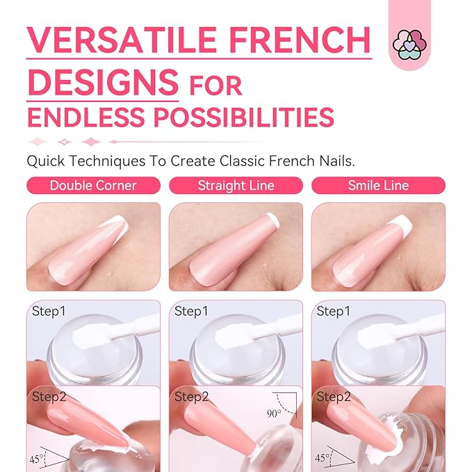 Saviland French Tip Nail Stamp: 4PCS Nail Art Stamper Kit Clear Silicone Nails Stamping Long & Short Jelly Stamper with Scrapers Nails Stamper Kit for French Manicure Home DIY Salon