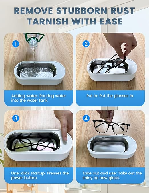 Ultrasonic Jewelry Cleaner, Professional 45KHz Ultrasonic Cleaner Machine for Jewelry, Rings, Glasses, Retainers, Watch Strap, Dentures, Mouthguard, Razors, 14.88 oz 304 Stainless Steel (White)