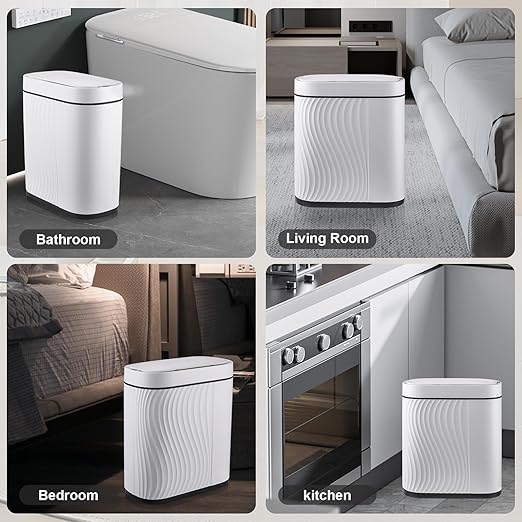 Bathroom Trash Cans with Lid 2 Gallon Automatic Trash Can, Small Motion Sensor Garbage Can, Slim Smart Trash Bin, Waterproof Plastic Garbage Bin for Bathroom, Bedroom, Living Room, Kitchen