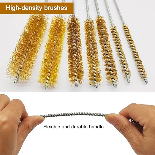 7 Pcs Brass Wire Tube Brushes Bottle Brush Set,11Inch Long Wire Brass Brushes for Cleaning,Wire Pipe Cleaner Bore Brush Deep Cleaning for Tubes,Bottle,Keyboards,Glass, Gold