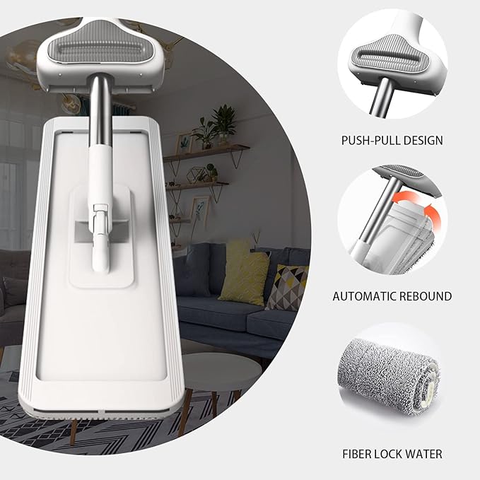Wet Dry Flat Mop for Hardwood Floor Cleaning, with 6 Replaceable Washable Pads, 360° Swivel Hardwood Floor Cleaner for Home Kitchen Tile & Laminate Floors