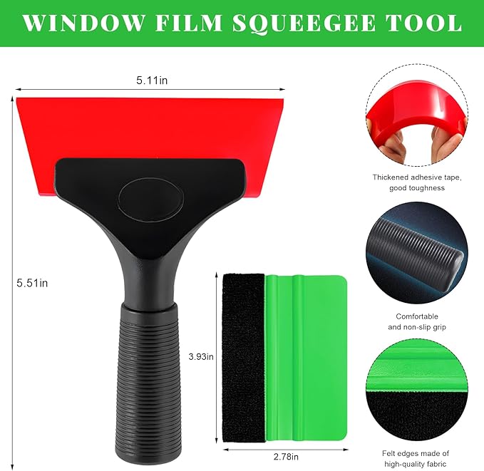 4 PCS Window Tint Kit Tools, Professional Vinyl Wrap Kit with Plastic Squeegee & Felt Squeegee, Universal Privacy Film Installation Tint Tools for Vehicle Glass Home (Red+Green)