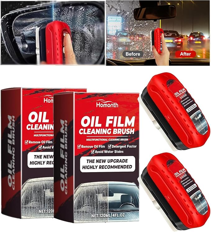 2 Pack Automotive Oil Film Cleaning Brush for Windshield, Car Glass Oil Film Remover with Hydrophobic Coating, Rain Repellent Windshield Cleaner Tool Improves Driving Visibility