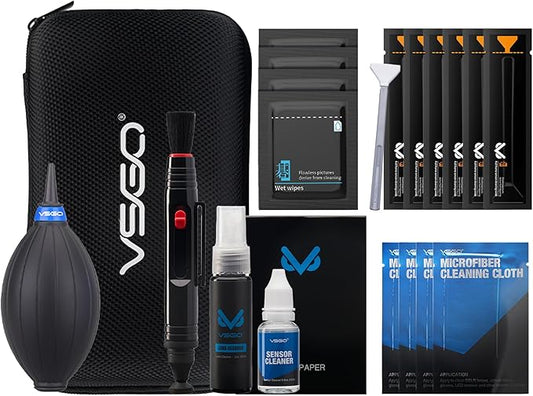 VSGO All-in-One Camera Cleaning Kit for Full Frame Sensor Cameras (24mm) Compatible with Canon, Nikon, Sony, Pentax & DSLR, Includes CMOS Swabs, Lens Pen, Air Blower & More (DKL-20F)