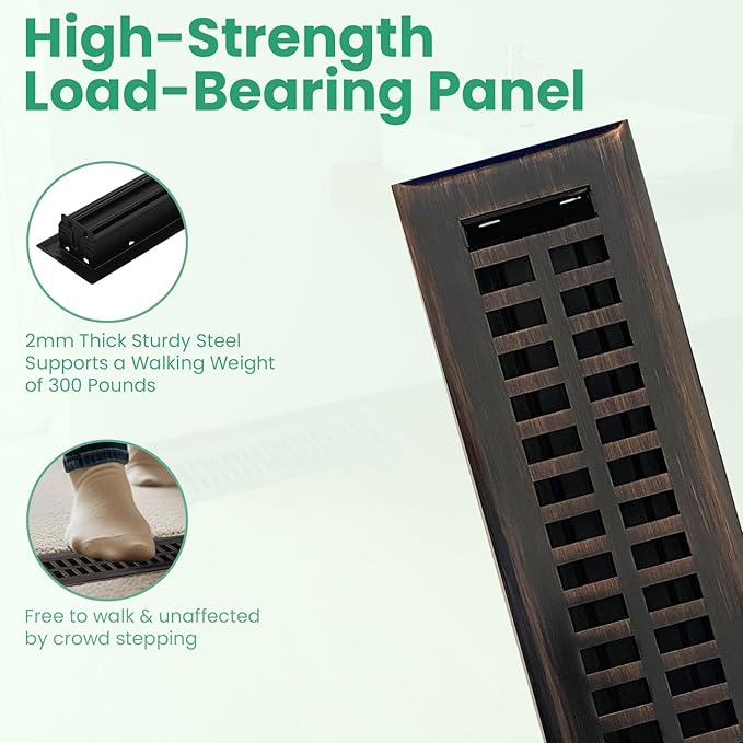 Empire Register Co, Decorative Air Vent Covers - 2x12 inch, Modern Contemporary Design, Oil Rubbed Bronze Finish, Heavy Duty Walkable Floor Register, Metal Damper Attached
