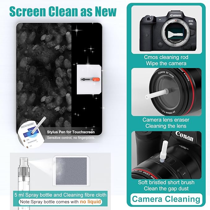 VICHYIE Keyboard Cleaning Kit with Brush, Computer Laptop Cleaner Kit, Phone Cleaning Tool, Multi-Function Cleaner Kit for Earbuds, Cellphones, PC, Screens, Camera Lens, Electronics Devices (White)
