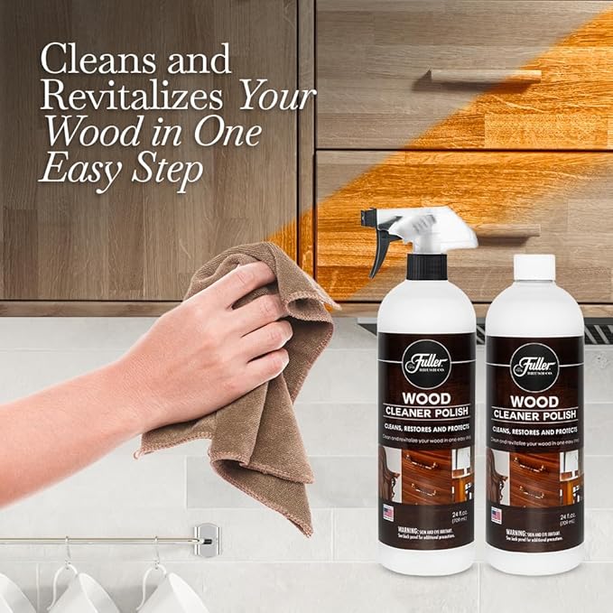 Fuller Brush Wood Polish & Cleaner – Conditions, Shines & Protects Wood Surfaces – Removes Dust, Smudges & Stains – Safe for Furniture, Cabinets, Tables & Trim - (Bottle with Sprayer - Pack of 4)