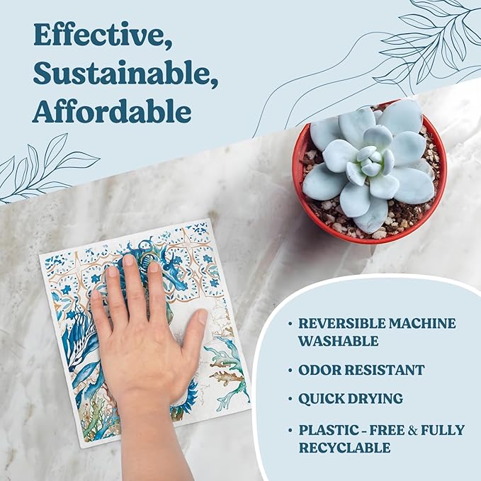 Swedish Dishcloths for Kitchen, Summer Coastal Ocean Seahorse Beach Decor Kitchen Dish Towels for Washing Dishes, 4 Pack Reusable Paper Towels, Sponge Cloths for for Home Cleaning Cooking
