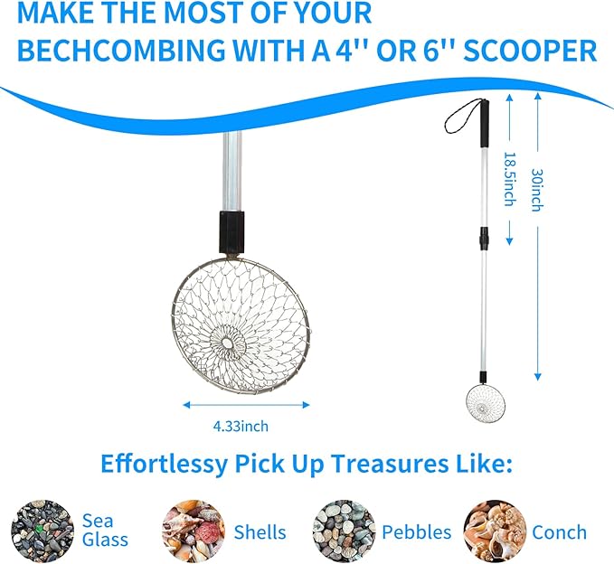 2 Pcs Beach Sand Sifter, Shark Teeth Sifter Shell Shovel Rock Scooper with Beach Scoop Shovel and Sifter Tool for Picking Up Shells Beachcombing & Rock Hunting
