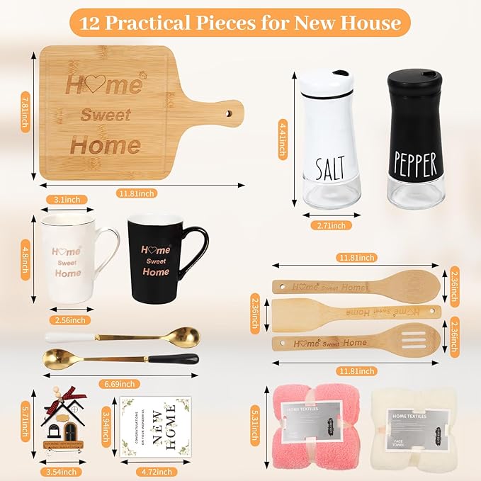 House Warming Gifts New Home, 12 Pcs Housewarming Gift Ideas, New House Gift Basket for Homeowners Couples Women, Closing Gifts for Home Buyers