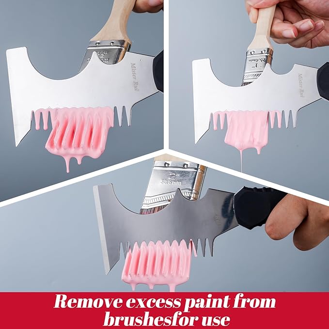 Mister Rui Paint Brush Set with Comb, 2" & 2.5" Angled Sash Brushes, Paint Brush Cleaner Tool, Commercial Grade for Trim, Cabinets & Rollers