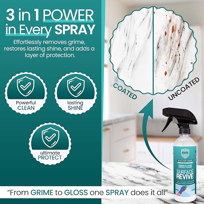 Fixture Shield Surface Revive 16 fl oz – SiO₂ Infused Formula Multi-Surface Cleaner to Shine, Seal & Protect Home, Cars, RVs, Boats, Stainless Steel, Glass, Tile, Countertops, Streak-Free & Non-Toxic