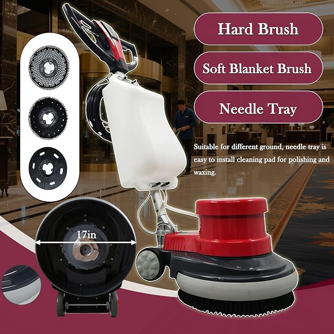 Commercial Industrial Floor Scrubber Polisher 17" Heavy Duty Hardwood Carpet Buffer Machine 1100W Multi-Surface Cleaning Waxing Polishing for Wood, Tile, Epoxy, Marble Floors 110V