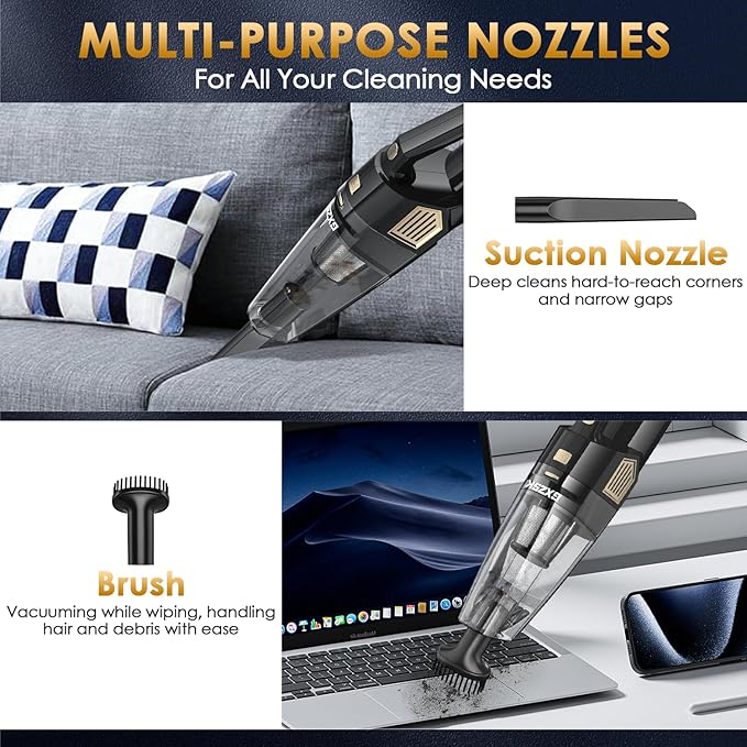 Handheld Vacuum Cordless, 15000PA Strong Suction Hand Held Car Vacuum Cleaner Rechargeable, Portable Hand Vacuum with Multi-Nozzles & Washable Filter for Home Office, Car, Pets