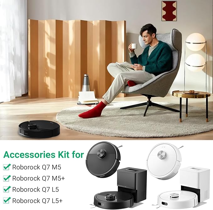 Replacement Kit Kit for Roborock Q7 M5+/ Q7 M5/ Q7 L5 / Q7 L5+ Robot Vacuum Cleaner, 2 Main Brushes,4 Filters,6 Mop Pads & Dust Bags & Side Brushes,1 Cleaning Brush & Screwdriver