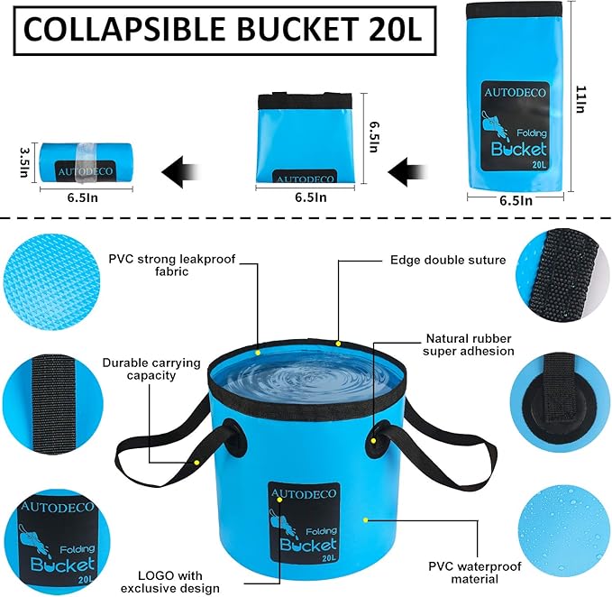 AUTODECO 41Pcs Car Cleaning Wash Kit Interior Detailing Cleaner Kit with High Power Handheld Vacuum, Collapsible Bucket, Windshield Tool, Snow Shovel, Tire Brush, Complete Car Care Tools, Blue