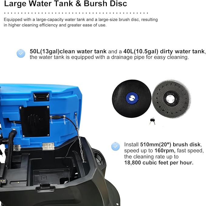 Commercial Auto Floor Scrubber Machine, Brush 20" Cleaning Path, Floor Polishing Machines, 18000sqft/h, Push Scrubber Industrial Mopping Machine 110V