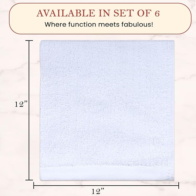Vintage Vista 100% Cotton Dish Cloths (Pack of 6) - Dish Rags for Washing Dishes - Reusable & Highly Absorbent Kitchen Towels - Kitchen Rags for Christmas - (12" x 12" - White II)