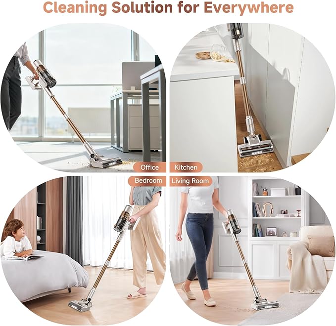 Cordless Vacuum Cleaner: 40KPA Powerful Suction Cordless Stick Vacuum Cleaners for Home, Anti-Tangle Brush, Lightweight, 6-in-1 Rechargeable Vacuum for Pet Hair/Carpet/Hard Floor(Off-White)