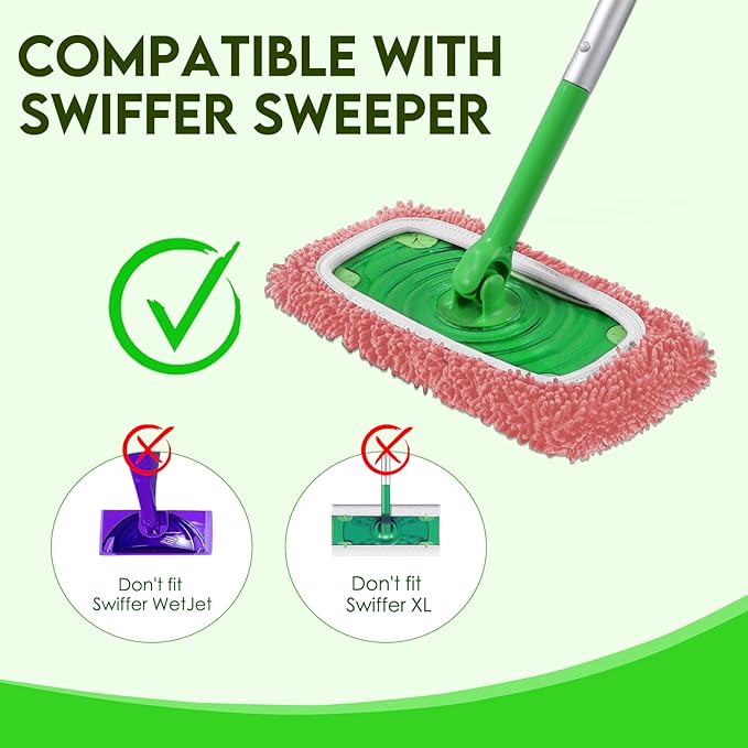 Reusable Microfiber Mop Pads Compatible with Swiffer Sweeper Mop - Dry Sweeping Cloths & Wet Mopping Cloths - Washable Wet Pads Refill for Mopping Floors, 6 Pack (Mop is not Included)