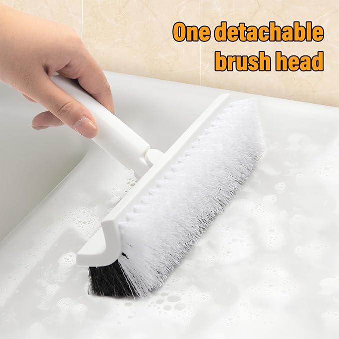 Floor Scrub Brush with Long Handle,Double-Sided V-Shaped Deck Brush,Grout Brush,Shower Floor Scrubber for Cleaning, Tile Scrub Brush with Stiff Bristles, 48"