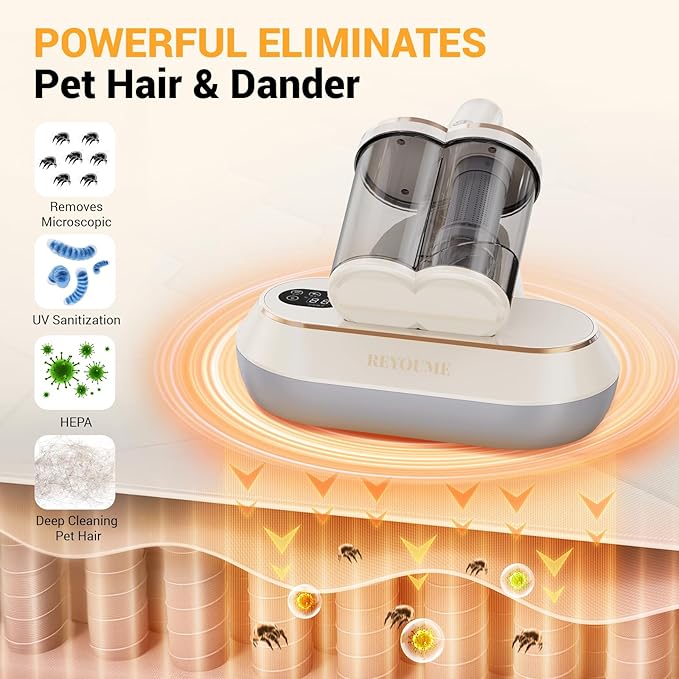 Mattress Vacuum Cleaner 13Kpa Bed Vacuum Cleaner with 253.7nm UV-C Light 149℉ Heating Dual Cup Widen Suction Port Handheld Vacuums for Bed, Sofa, Couch(White)