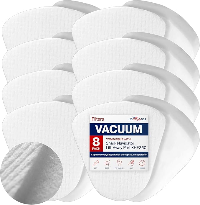 LifeSupplyUSA Vacuum Foam and Felt Filter Replacement Kit Compatible with Shark Navigator Lift-Away Upright Vacuum Cleaners, Part XFF350 (8-Pack)